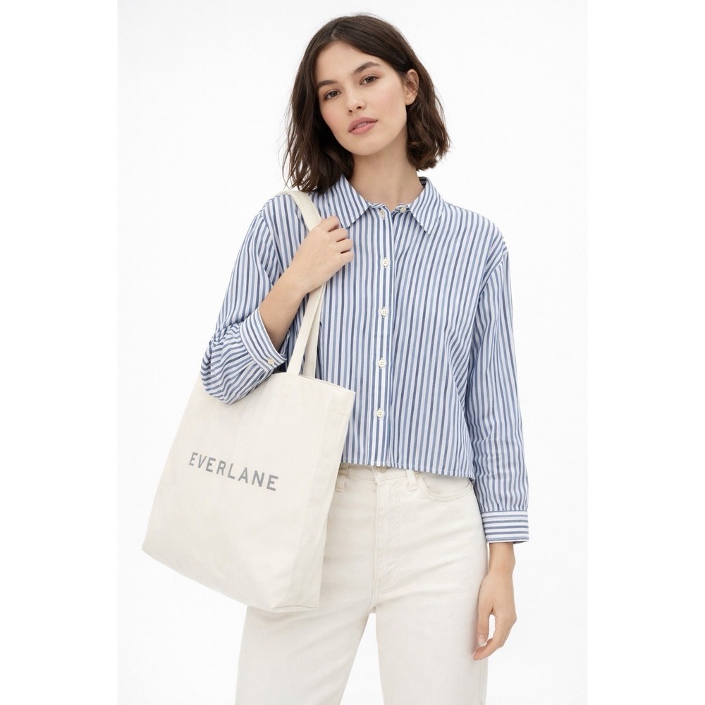 Everlane Woven PJ Button Down Top Blue Stripe Small Cotton Relaxed Boxy Shirt